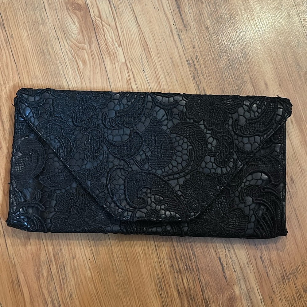 Jessica Simpson Black Lace Envelope Wristlet Clutch